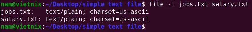 File "jobs.txt" và "salary.txt" đều hiển thị kiểu MIME