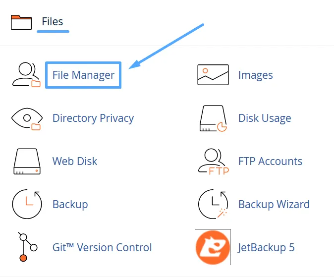 Truy cập File Manager để thực hiện upload dữ liệu lên cPanel