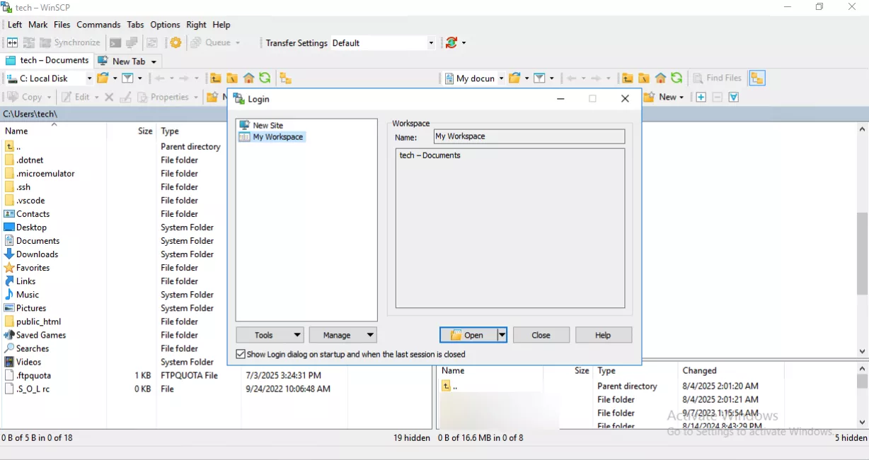 Giao diện quản trị WinSCP 