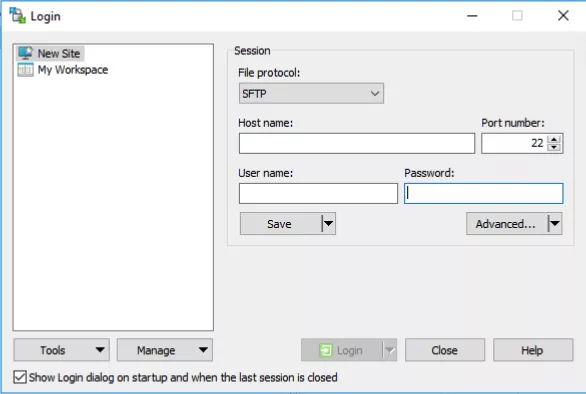 Cấu hình phiên kết nối trong WinSCP