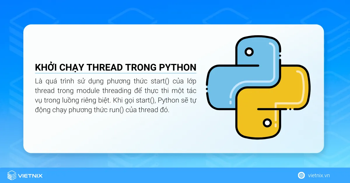 Khởi chạy thread trong Python là quá trình sử dụng phương thức start() của lớp thread trong module threading