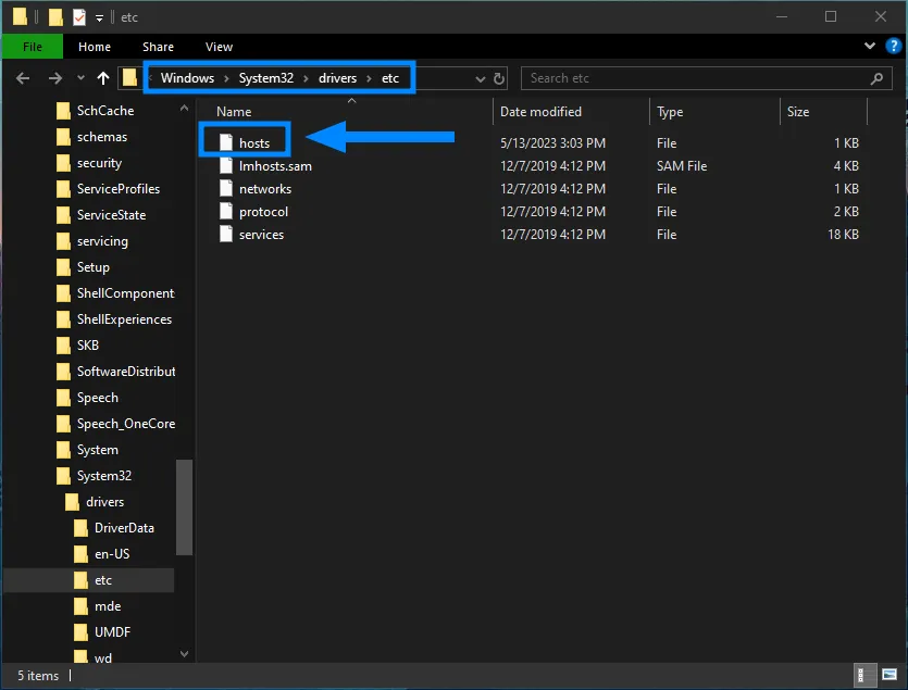 Mở file host