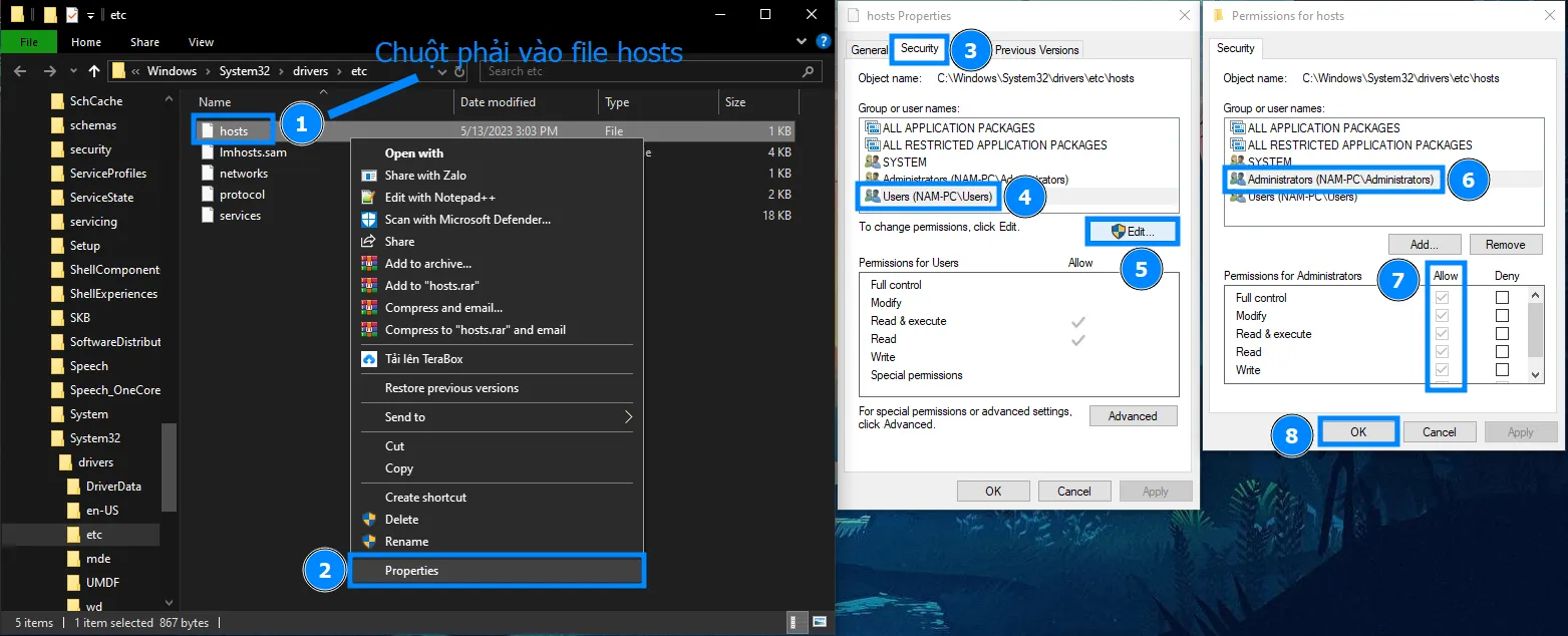 Chỉnh file host