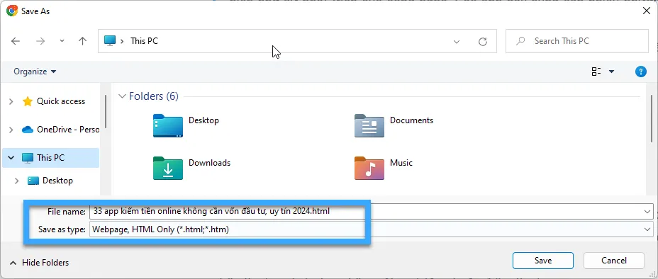 Lưu trang dưới dạng file HTML
