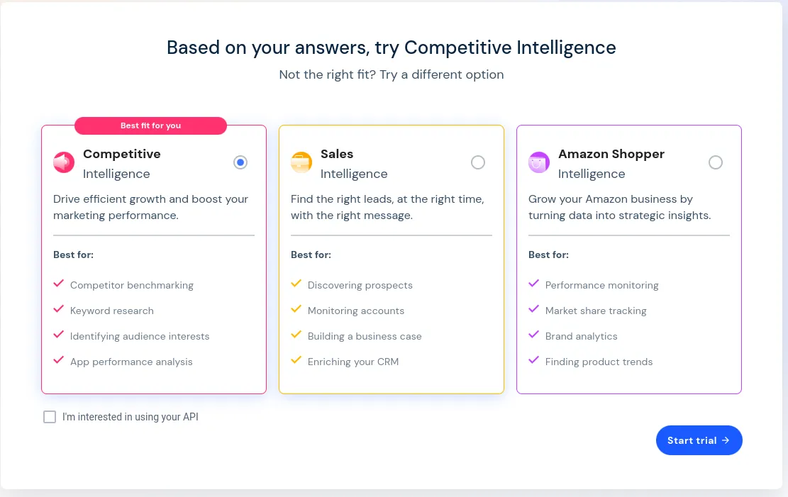 Similarweb đề xuất 3 gói dịch vụ phù hợp nhất