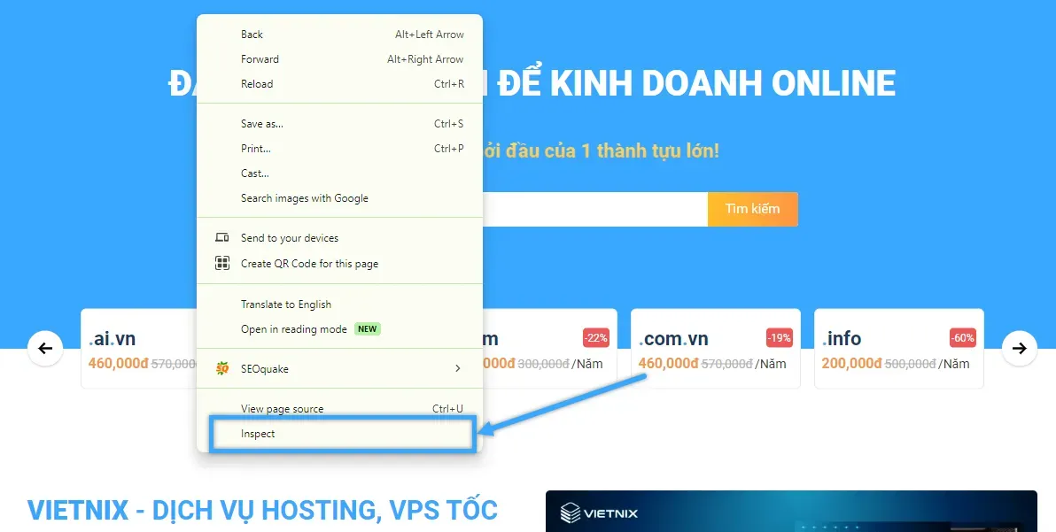 Chọn Inspect