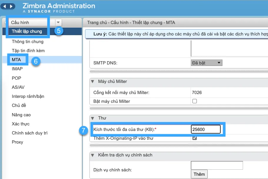 Thay đổi kích thước tối đa của thư