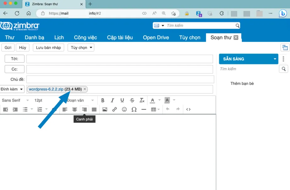 Tăng dung lượng file đính kèm trong Zimbra thành công