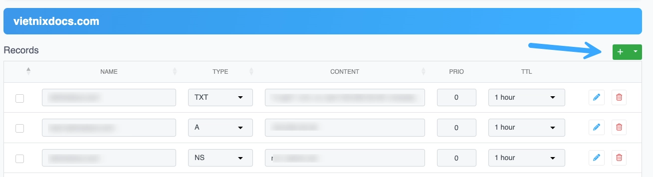 Tạo bản ghi mới để trỏ tên miền về Email Doanh Nghiệp