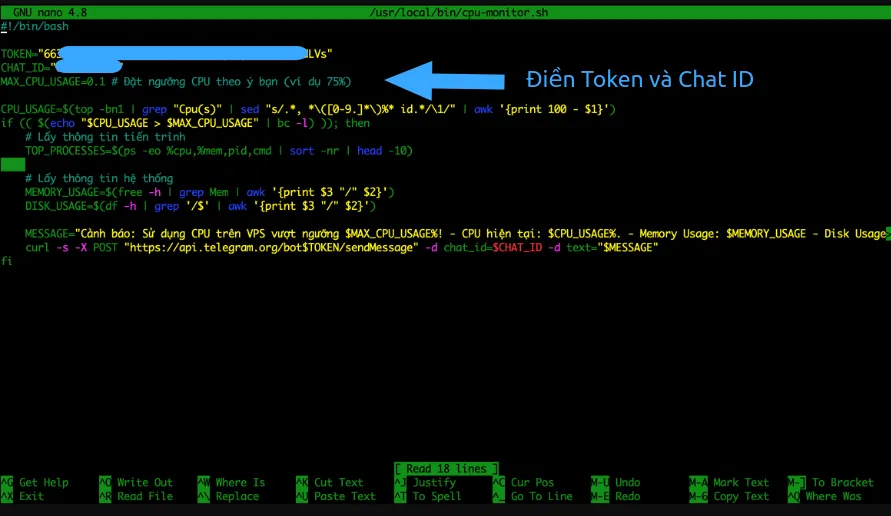 Điền Token ID và Chat ID