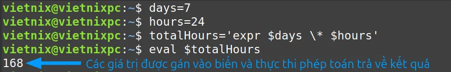 Kết quả nhận được là giá trị 168