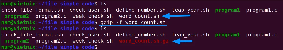 Nén file bằng lệnh gzip