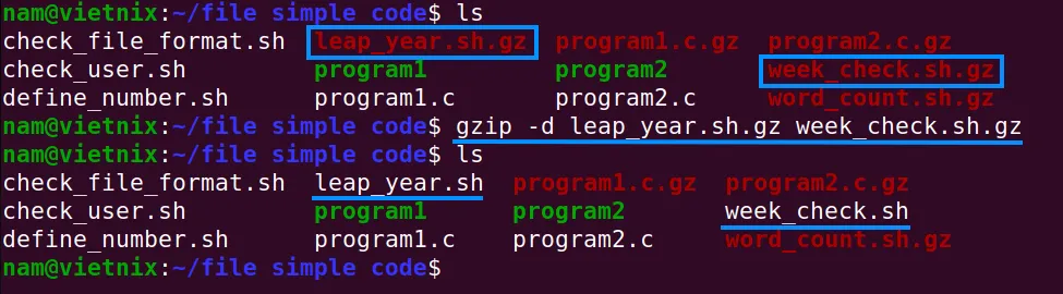 Giải nén file bằng lệnh gzip trong Linux