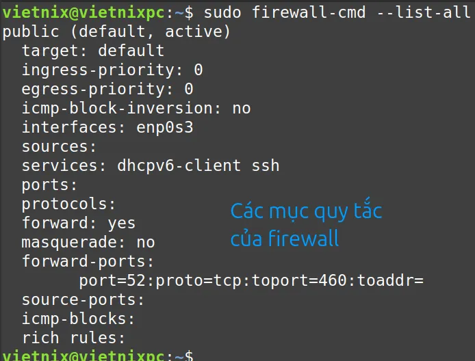 Sanh sách tất cả các quy tắc firewall