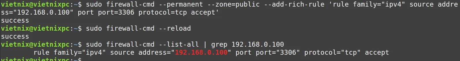 Địa chỉ IP đã được cho phép truy cập vào port
