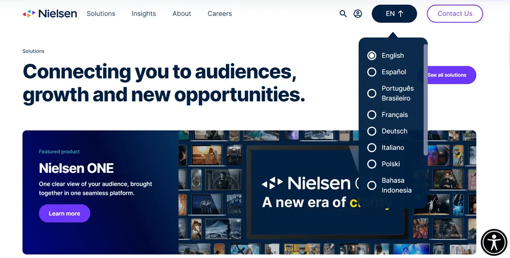 Website của Nielsen hỗ trợ đa ngôn ngữ