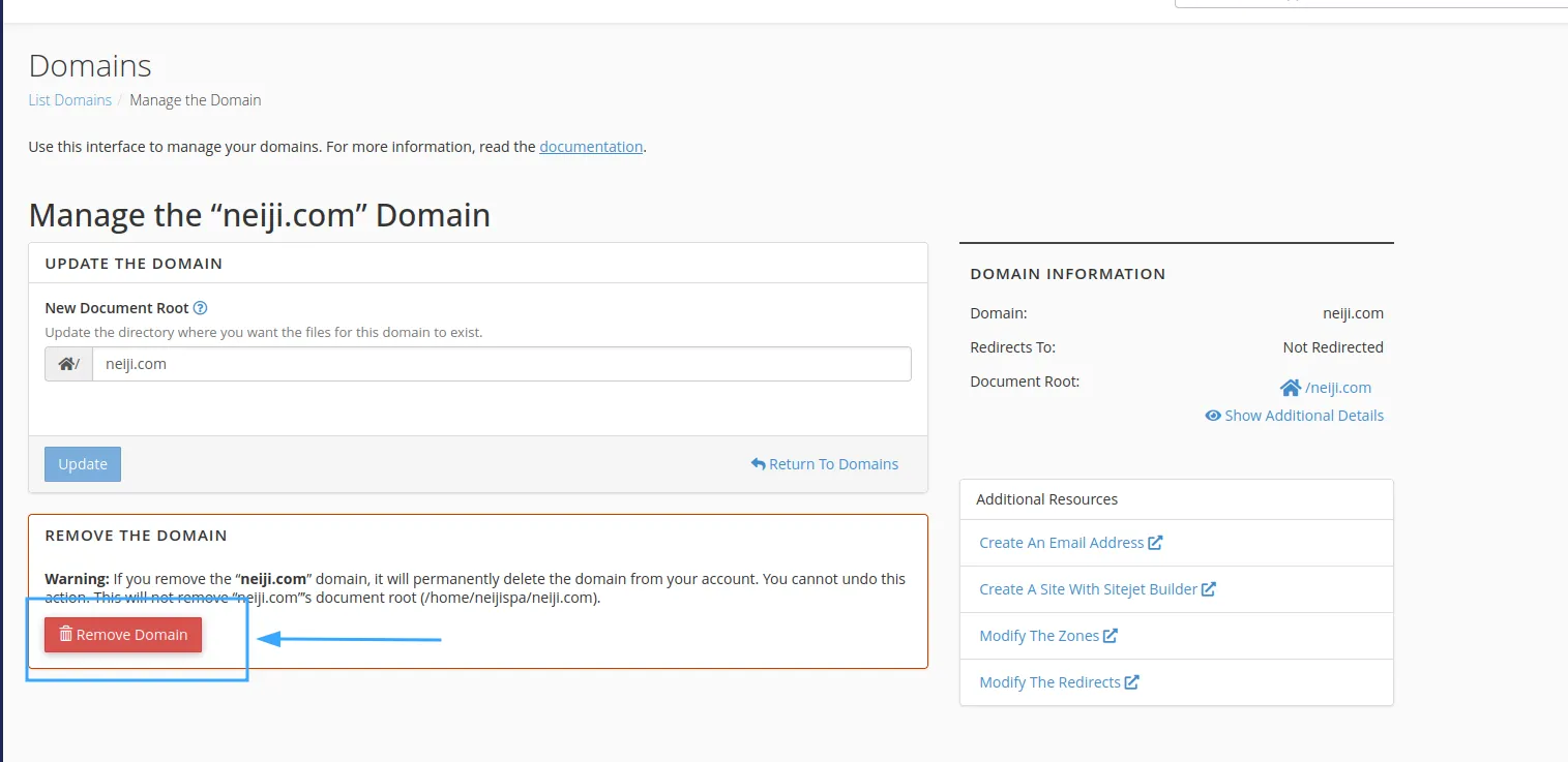 Nhấn Remove domain