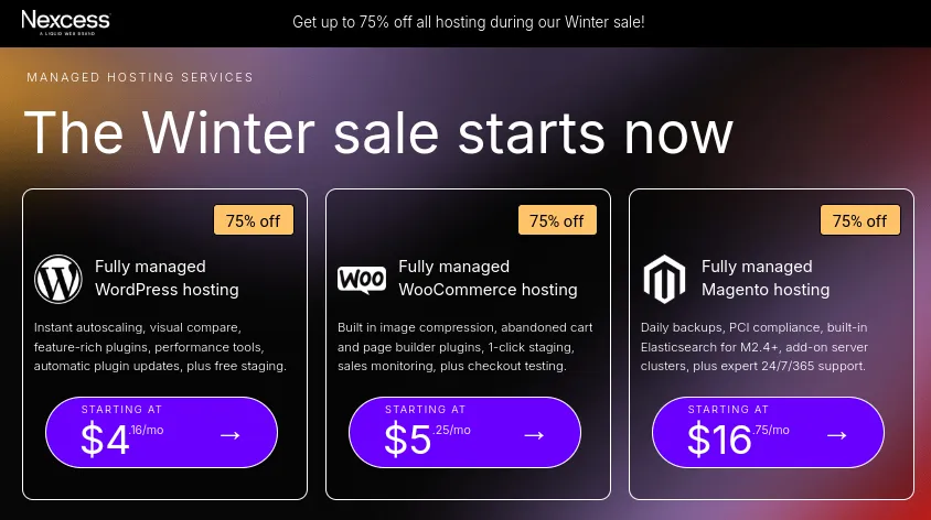 Nexcess (Liquid Web) cung cấp các gói hosting tối ưu cho Magento với hiệu suất cao và bảo mật mạnh mẽ