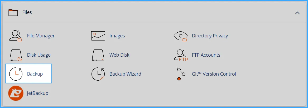 Sử dụng cPanel với giao diện Jupiter để truy cập Backup