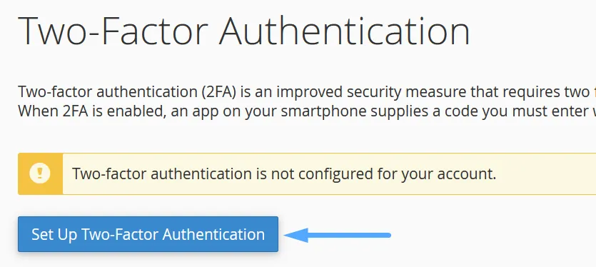 Hướng dẫn bật tính năng xác thực 2 yếu tố (2FA) trên cPanel 22 Nhấn Set Up Two-Factor Authentication