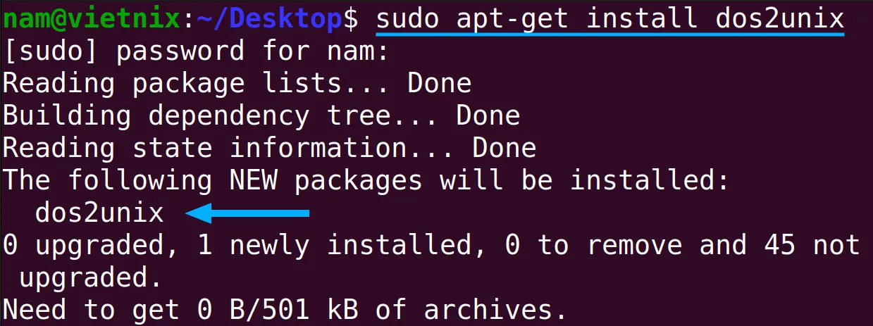 Cài đặt lệnh dos2unix
