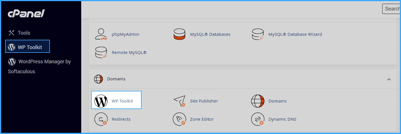 Sử dụng cPanel với giao diện Jupiter để truy cập WP Toolkit
