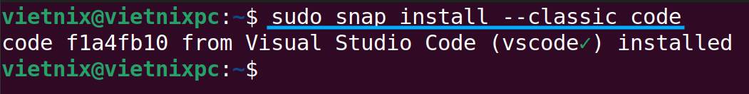 Chạy lệnh cài đặt vs code trên Ubuntu