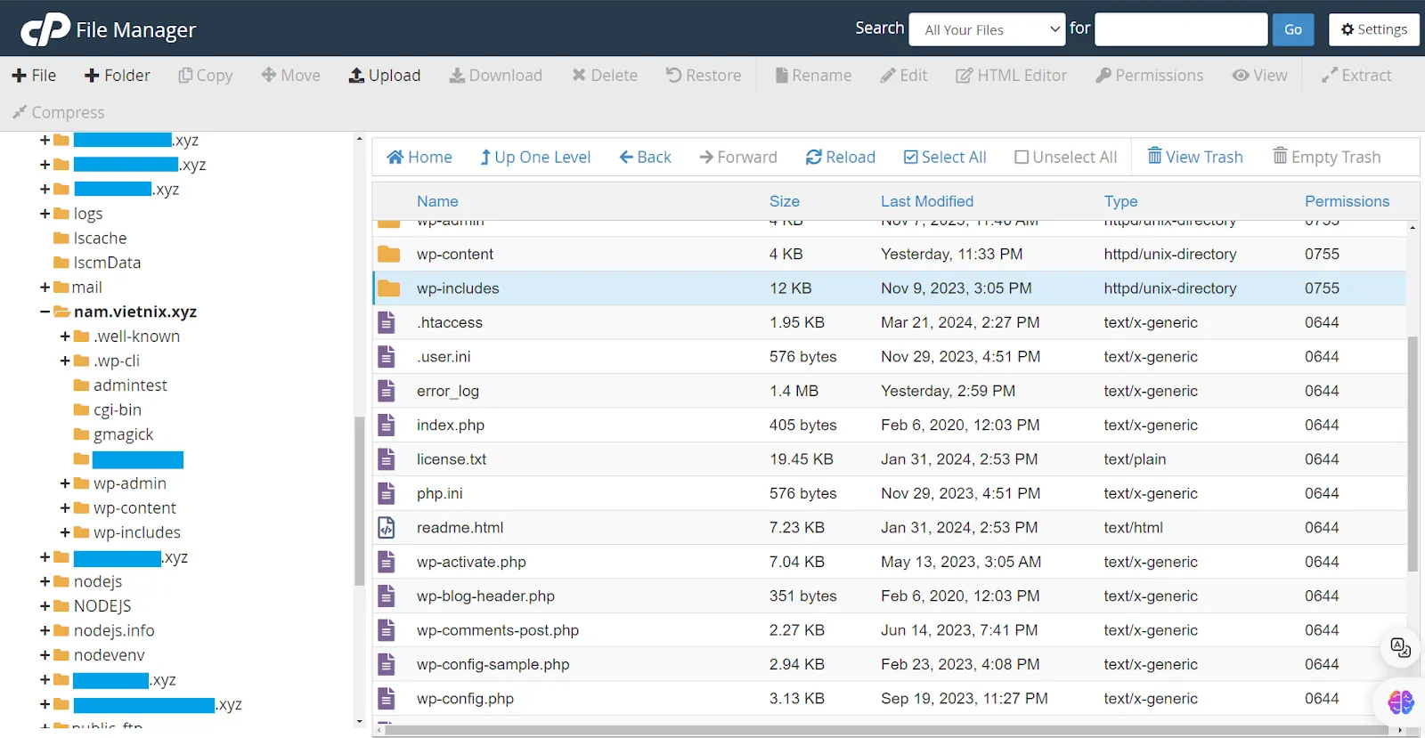 Giao diện quản trị chính của File Manager
