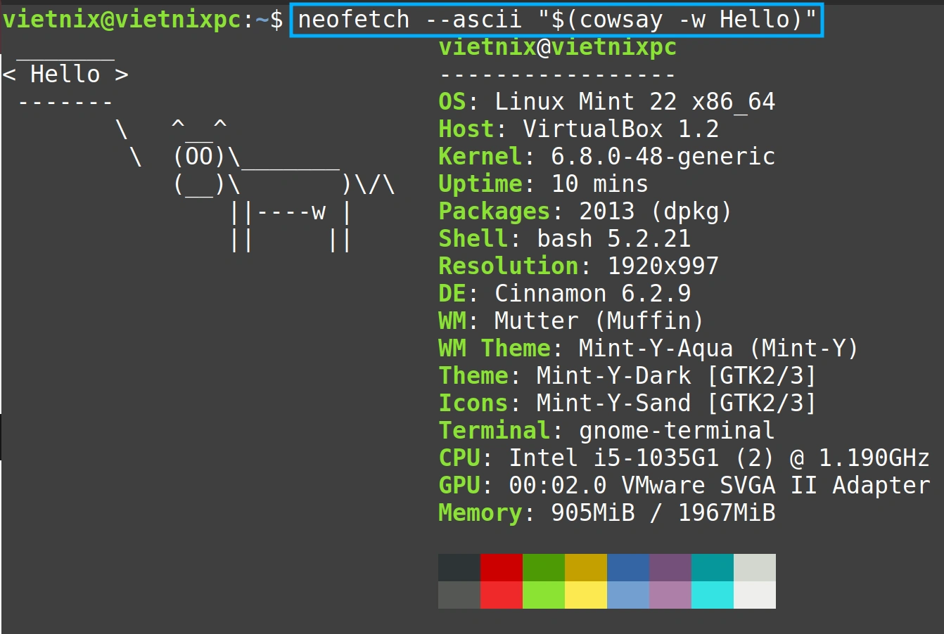 Hiển thị hình từ file cowsay