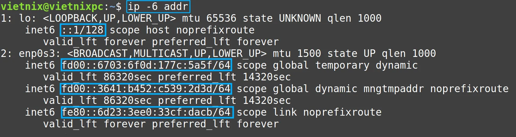 Chỉ hiển thị IPv6