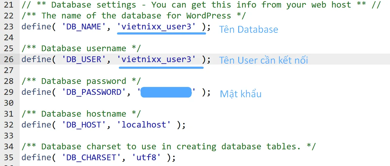 Khai báo thông tin database