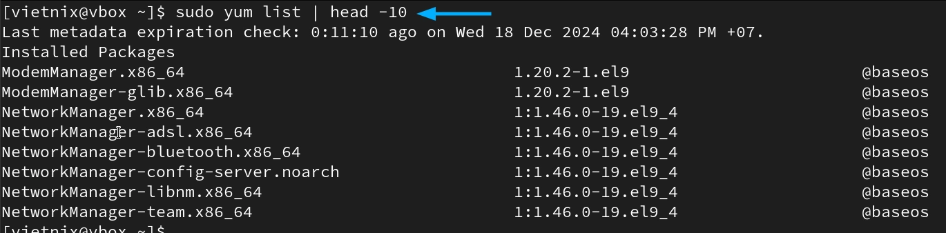 Liệt kê ra danh sách các package trên Linux