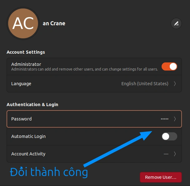 Mật khẩu đã thay đổi