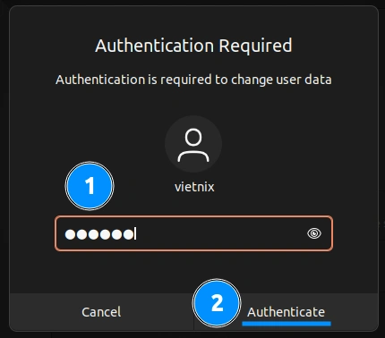 Nhấn Authenticate