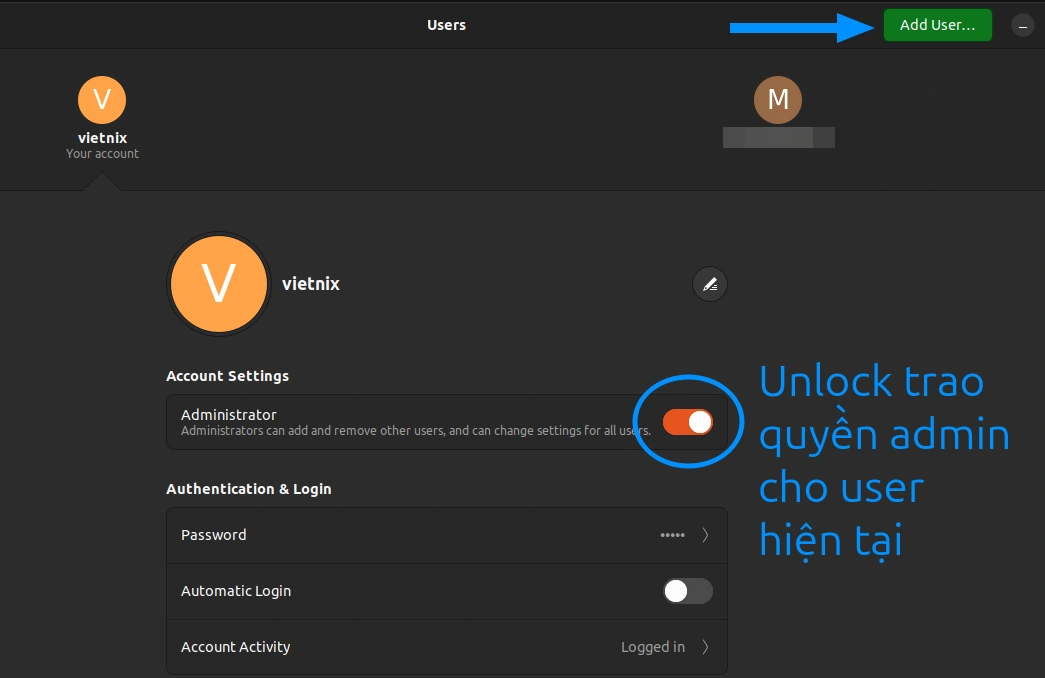 Nhấn vào nút Add User…