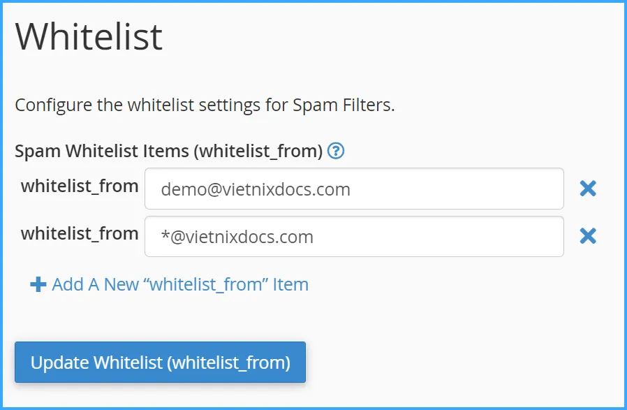 Thiết lập Spam Whitelist (Danh sách trắng)