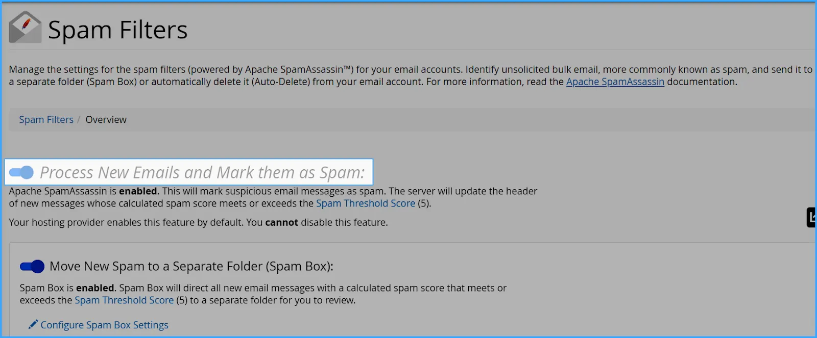 Cách Kích hoạt Spam Filters và thiết lập điểm đánh giá spam