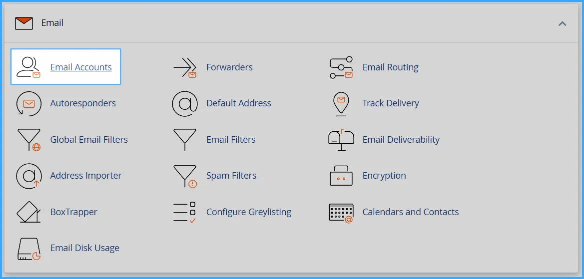 Sử dụng cPanel với giao diện Jupiter để truy cập Email Accounts