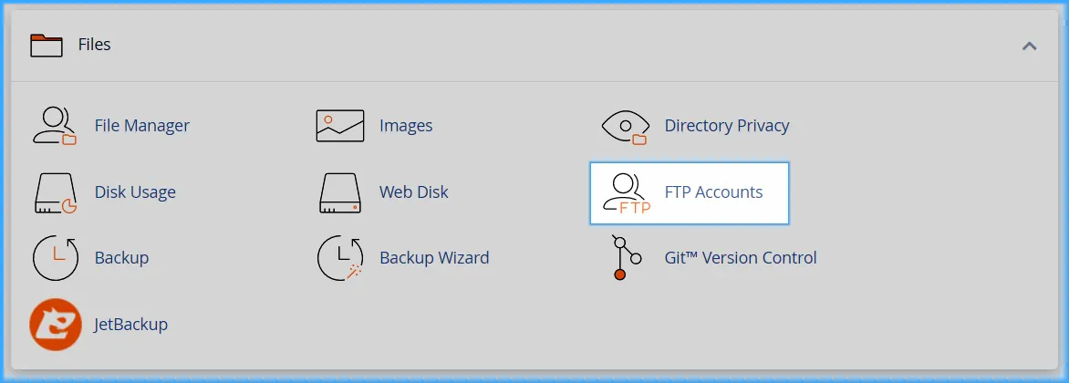 Sử dụng cPanel với giao diện Jupiter để truy cập FTP Accounts