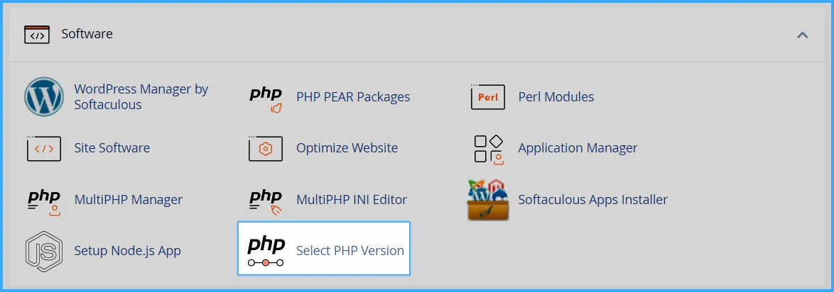 Sử dụng cPanel với giao diện Jupiter để truy cập Select PHP Version