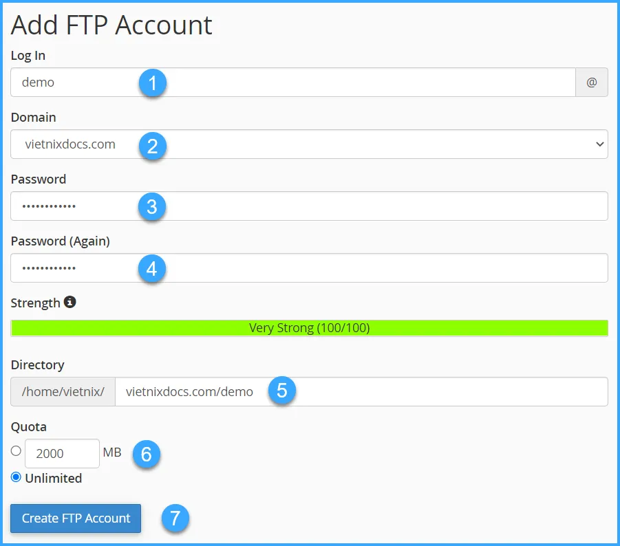 Thêm tài khoản ftp mới