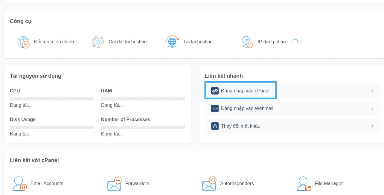 Bạn truy cập vào cPanel qua Portal Vietnix