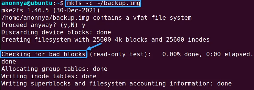 Kiểm tra bad block trước khi tạo hệ thống file