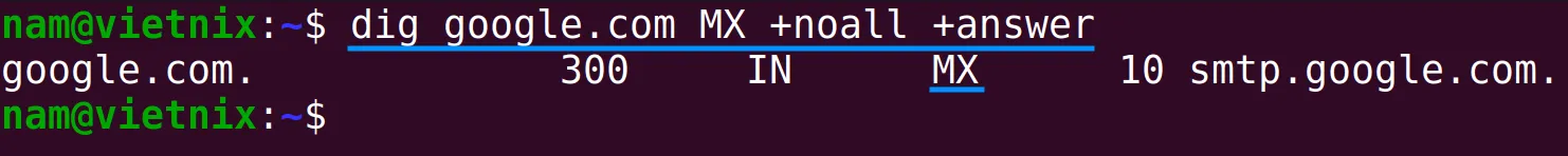 Truy vấn bản ghi MX bằng lệnh dig trong Linux