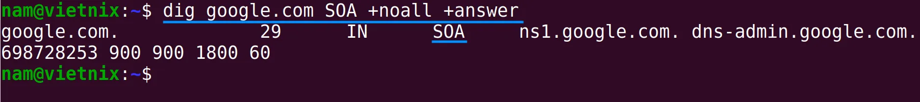 Truy vấn bản ghi SOA bằng lệnh dig trong Linux