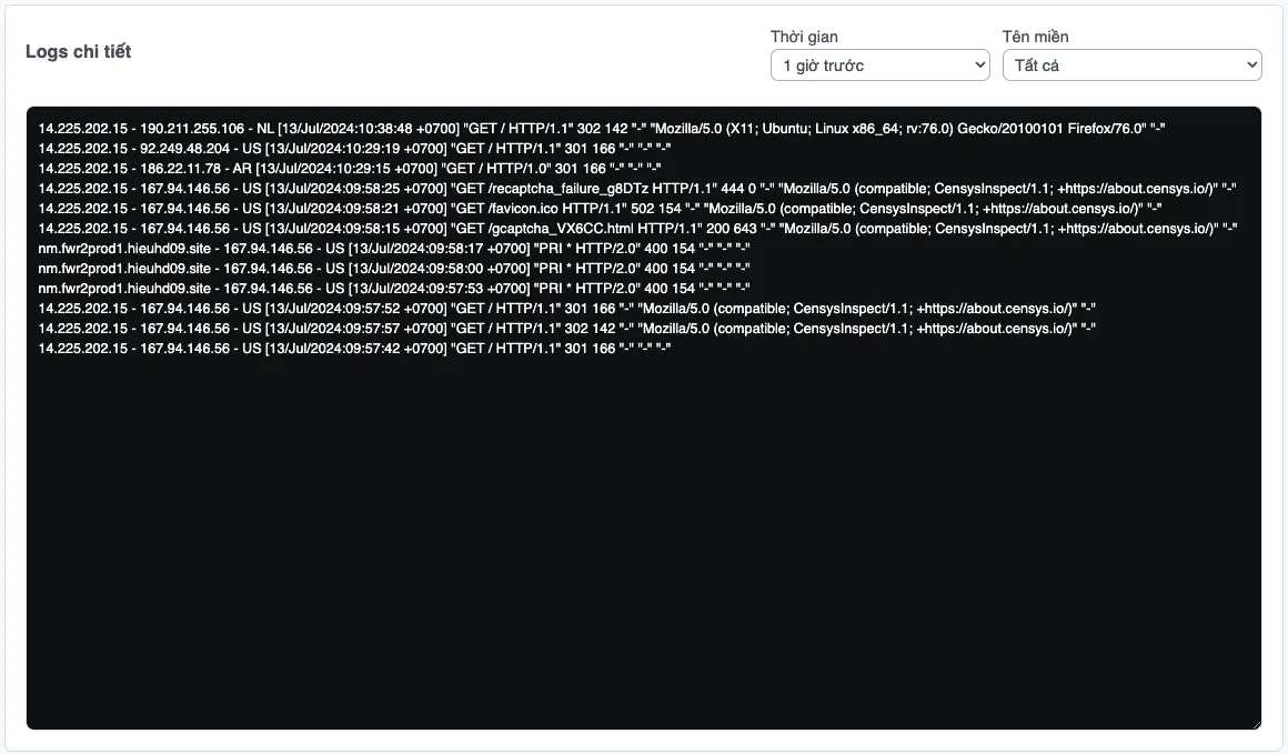 Xem logs tên miền