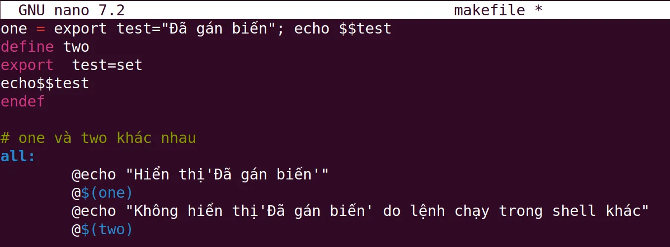 Sử dụng define trong make