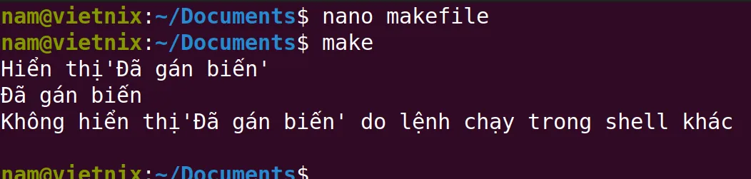 Kết quả thực thi makefile
