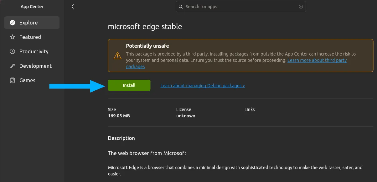 Nhấn nút Install để cài đặt Microsoft Edge