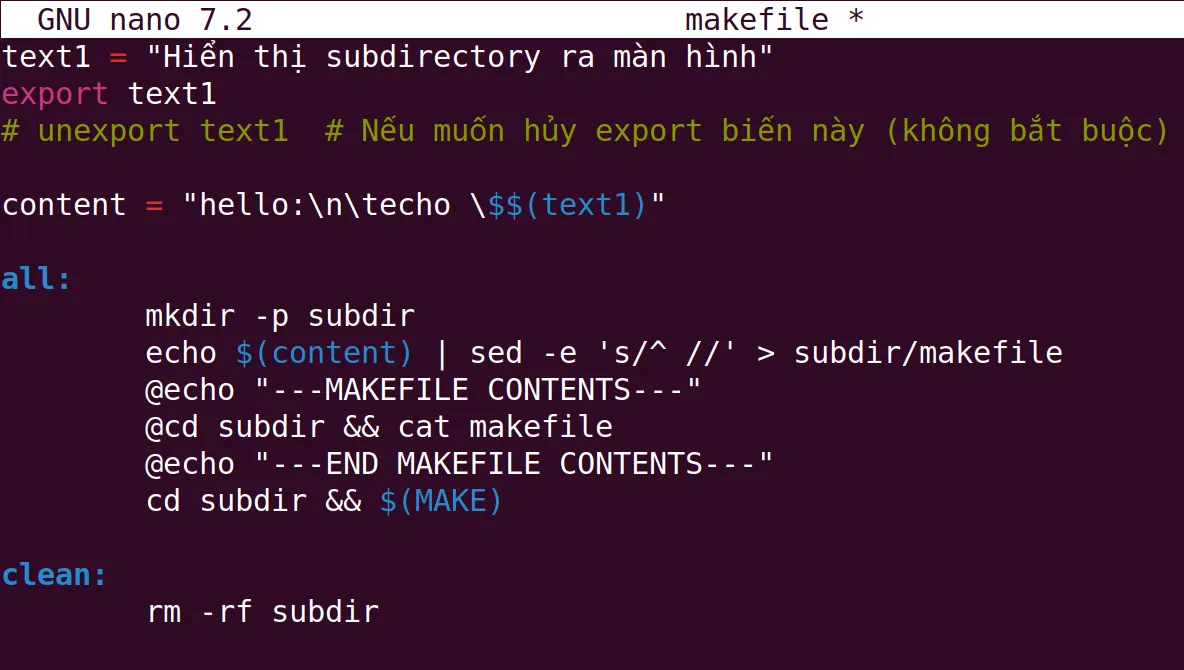 Dùng export để gọi makefile đệ quy
